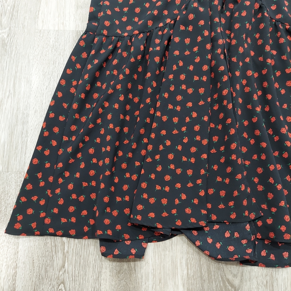 NWOT Topshop Black Floral Rose Printed Midi Dress - Picture 4 of 8